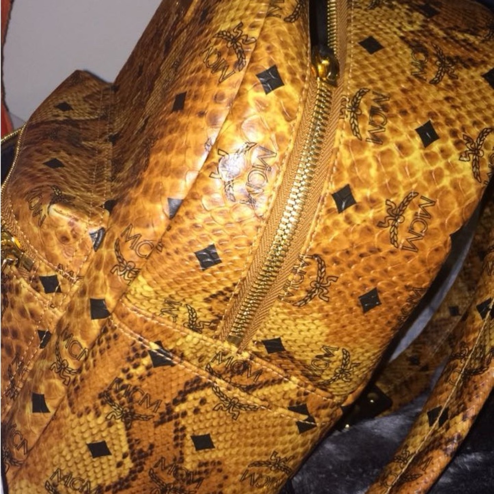 MCM Tan and Black Patterned Backpack